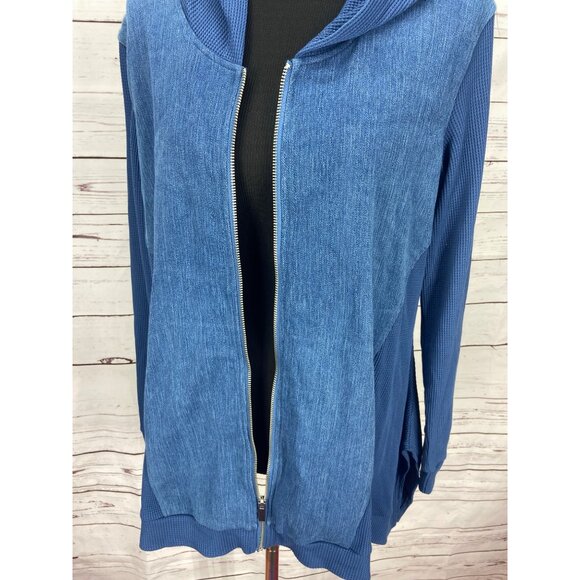 DG2 Diane Gilman Stretch Twill‎ Knit Denim Jacket Hoodie MIDTONE Size XL - Picture 5 of 11